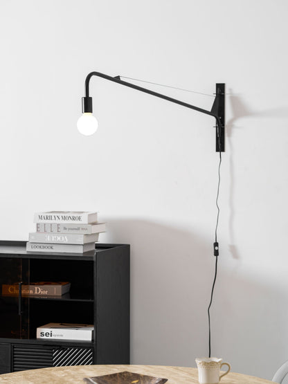 Adjustable Swing Arm Wall Sconce Black Iron 43 in Reach Modern Task Light for Office Living Room Bedroom Workspace Reading Ambient Lighting