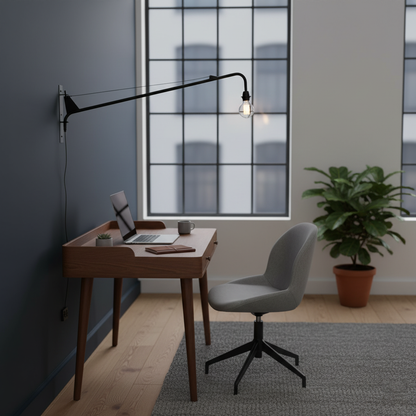 Adjustable Swing Arm Wall Sconce Black Iron 43 in Reach Modern Task Light for Office Living Room Bedroom Workspace Reading Ambient Lighting