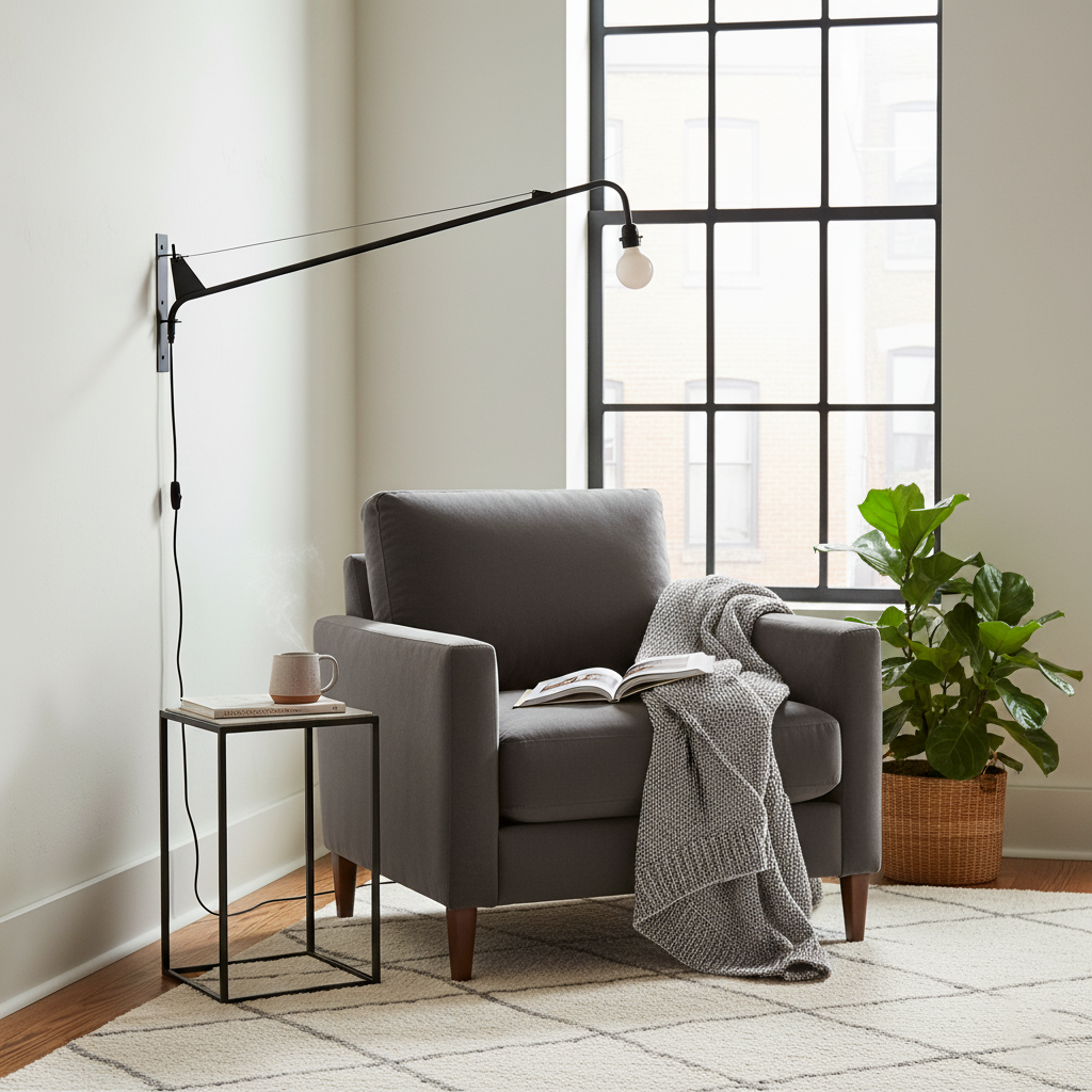 Adjustable Swing Arm Wall Sconce Black Iron 43 in Reach Modern Task Light for Office Living Room Bedroom Workspace Reading Ambient Lighting