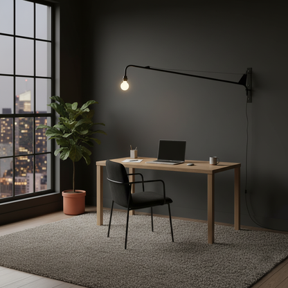 Adjustable Swing Arm Wall Sconce Black Iron 43 in Reach Modern Task Light for Office Living Room Bedroom Workspace Reading Ambient Lighting