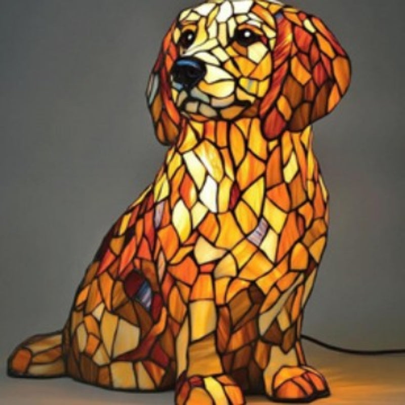 Art pour chiot | Lampe de bureau LED avec éclairage anti-éblouissement et design unique en résine pour une ambiance chaleureuse