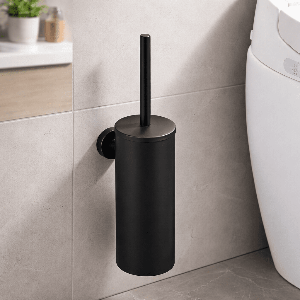 PureSteel | Ensemble brosse WC en acier inoxydable avec design mural | Finition noir mat moderne pour salles de bains élégantes