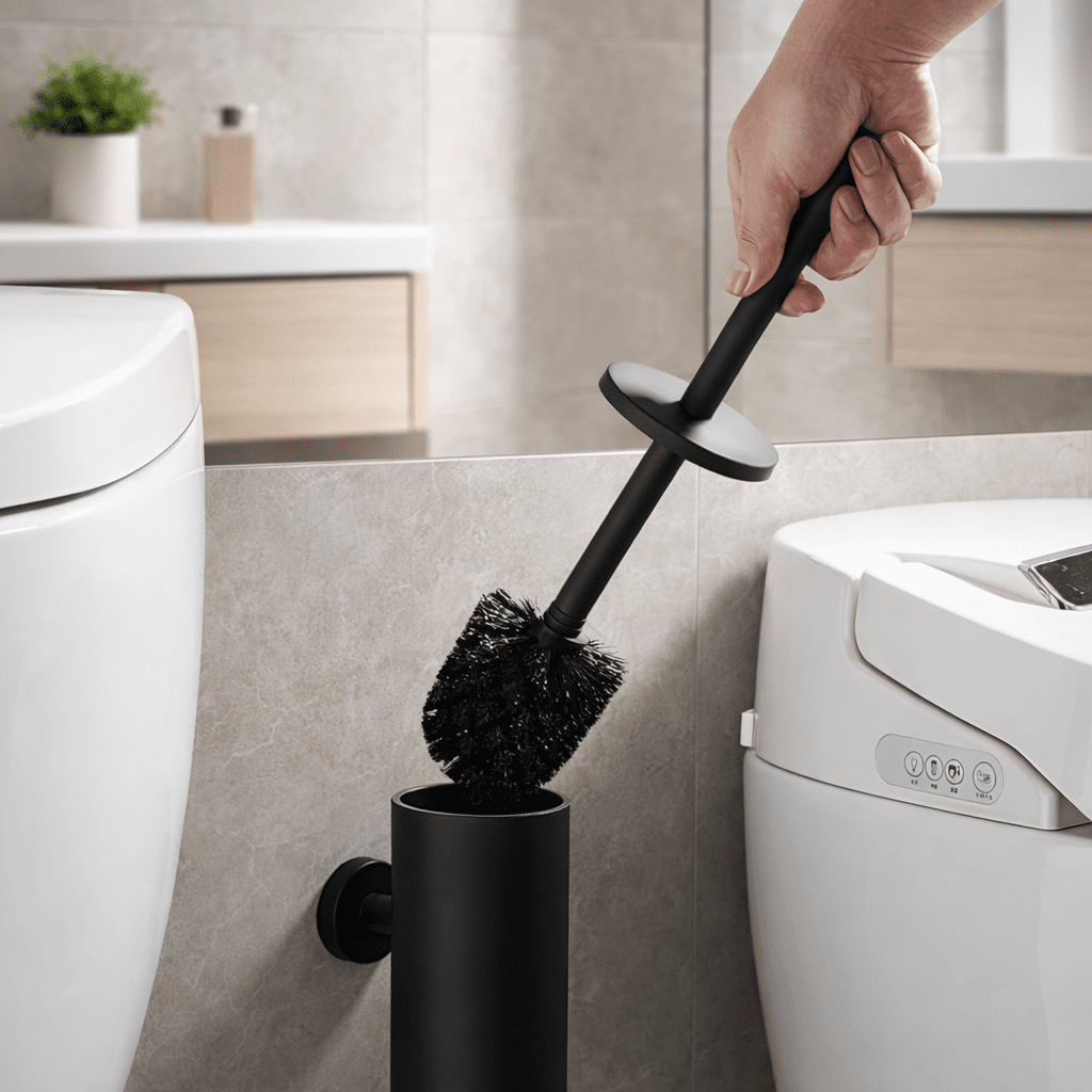 PureSteel | Ensemble brosse WC en acier inoxydable avec design mural | Finition noir mat moderne pour salles de bains élégantes