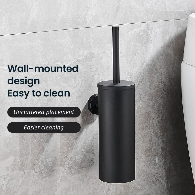 PureSteel | Ensemble brosse WC en acier inoxydable avec design mural | Finition noir mat moderne pour salles de bains élégantes