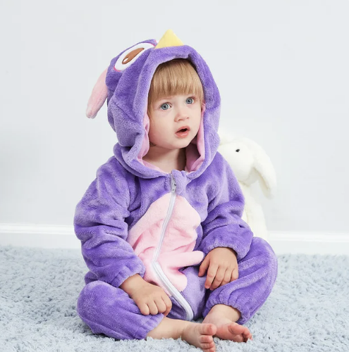 Infant Zip-Up Hooded Sleeper with Animal Character Costume Design for Boys & Girls | Soft Cotton Poly Blend Loungewear Pajamas for Babies 0-
