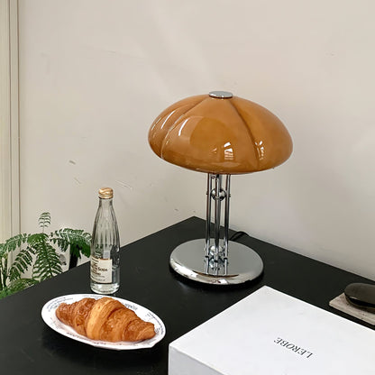 Retro Glass Globe Lamp Orange Accent Light with Push Switch for Bedroom Office Desk Nightstand Mid-Century Modern LED Tabletop Fixture