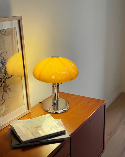 Retro Glass Globe Lamp Orange Accent Light with Push Switch for Bedroom Office Desk Nightstand Mid-Century Modern LED Tabletop Fixture