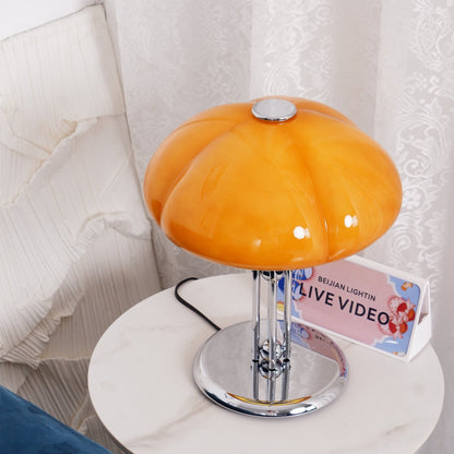 Retro Glass Globe Lamp Orange Accent Light with Push Switch for Bedroom Office Desk Nightstand Mid-Century Modern LED Tabletop Fixture