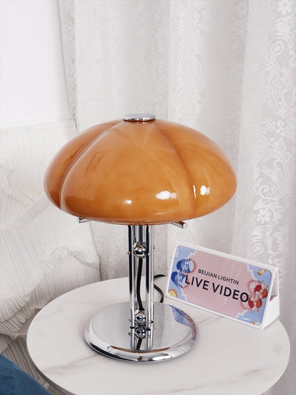 Retro Glass Globe Lamp Orange Accent Light with Push Switch for Bedroom Office Desk Nightstand Mid-Century Modern LED Tabletop Fixture