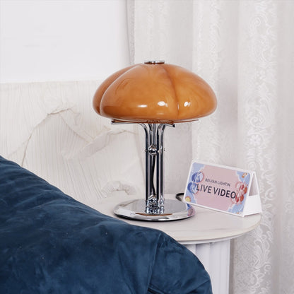 Retro Glass Globe Lamp Orange Accent Light with Push Switch for Bedroom Office Desk Nightstand Mid-Century Modern LED Tabletop Fixture