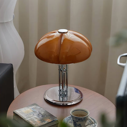 Retro Glass Globe Lamp Orange Accent Light with Push Switch for Bedroom Office Desk Nightstand Mid-Century Modern LED Tabletop Fixture