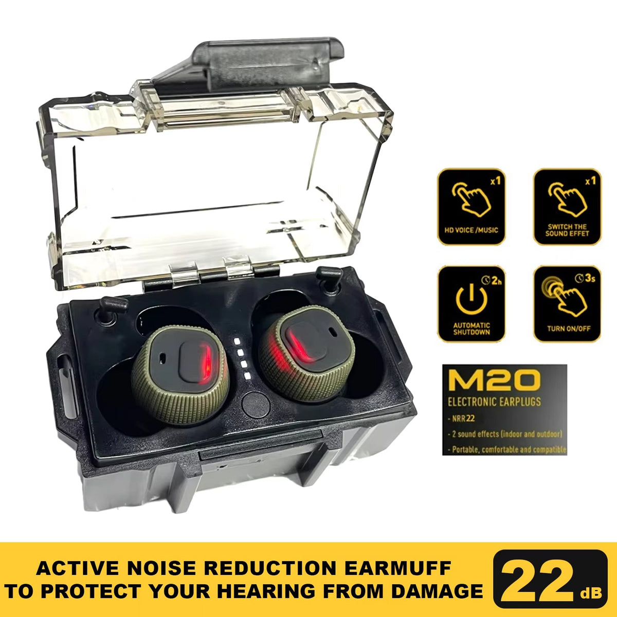 Ortekor QuietixPro | Electronic Shooting Earbuds with Active Noise Reduction | Tactical Hearing Protection for Clear Communication