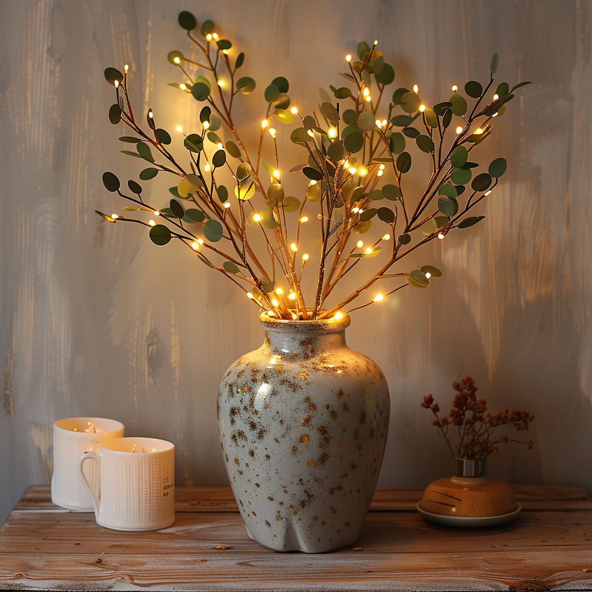 Battery Powered LED Twig Lights 28 Inch Bendable Olive Stem 120 Warm White Bulbs for Vases Centerpieces Living Room Bedroom Decor