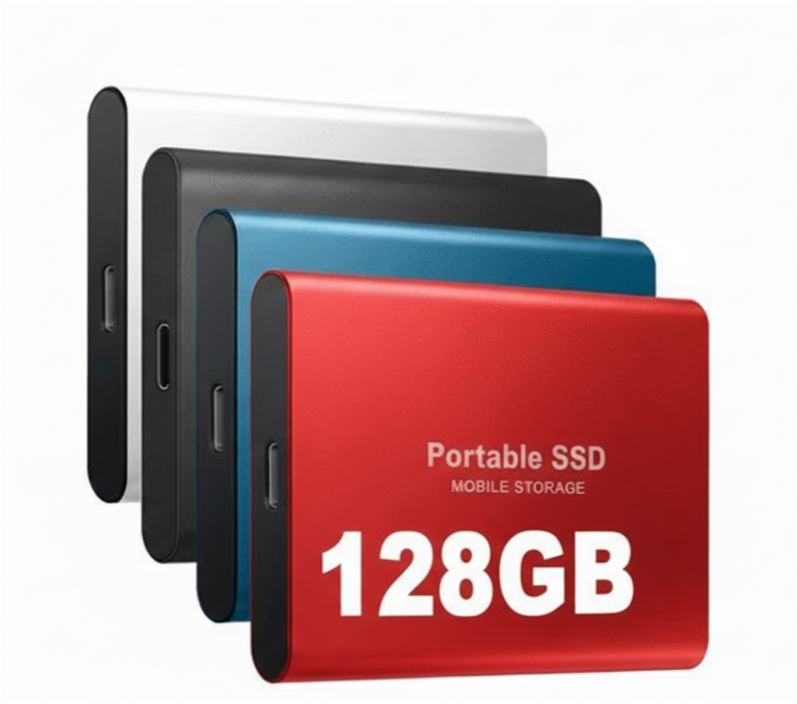 Portable External SSD Drive 128GB USB-C Aluminum Storage for PC Mac Laptop PS5 Xbox Smartphone Fast Transfer Speed Plug and Play Compact Sol