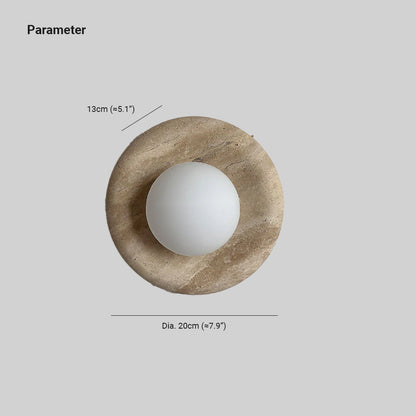 Round Glass Wall Sconce with Curved Marble Backplate for Living Room, Bedroom & Hallway – Hardwired Modern Indoor Light Fixture