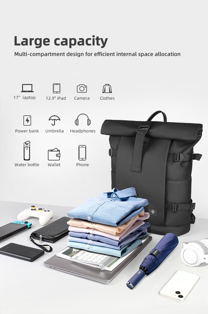 ROLLTRAIL | Expandable Rolltop Backpack for 17 Laptop with Waterproof Design | Anti-Theft Features for Adventurers