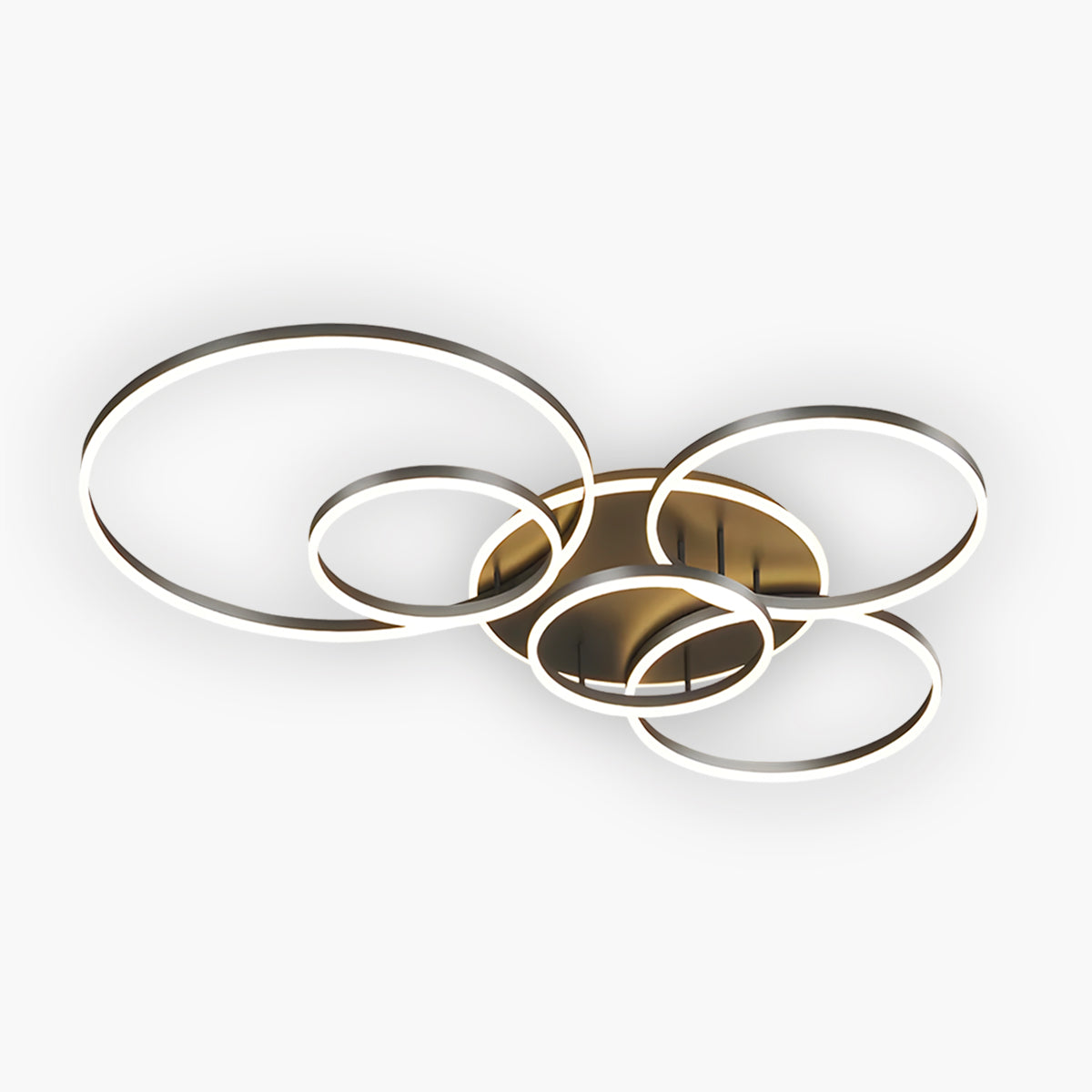 Plafonnier LED multi-anneaux en aluminium noir, 39 po, luminaire contemporain pour chambre, salon et salle à manger, éclairage intégré