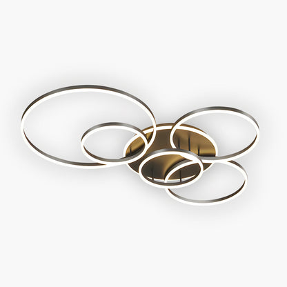 Plafonnier LED multi-anneaux en aluminium noir, 39 po, luminaire contemporain pour chambre, salon et salle à manger, éclairage intégré