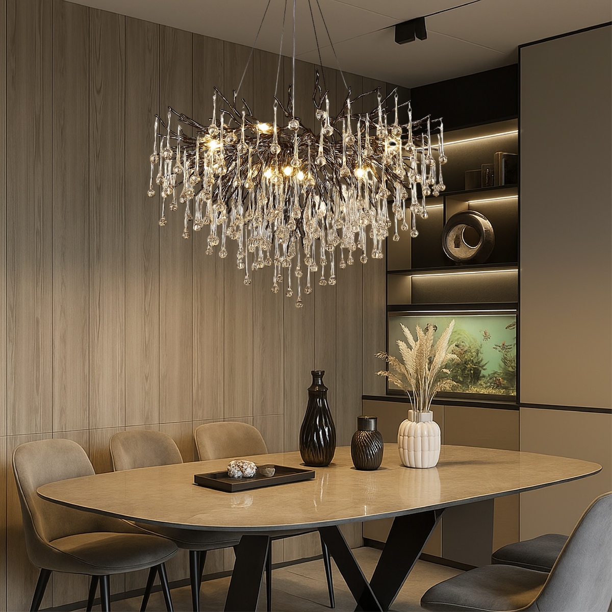 Lustre en cristal réglable, suspension LED, diamètre 60-120 cm, luminaire moderne en aluminium pour tables de salle à manger et hauts plafonds