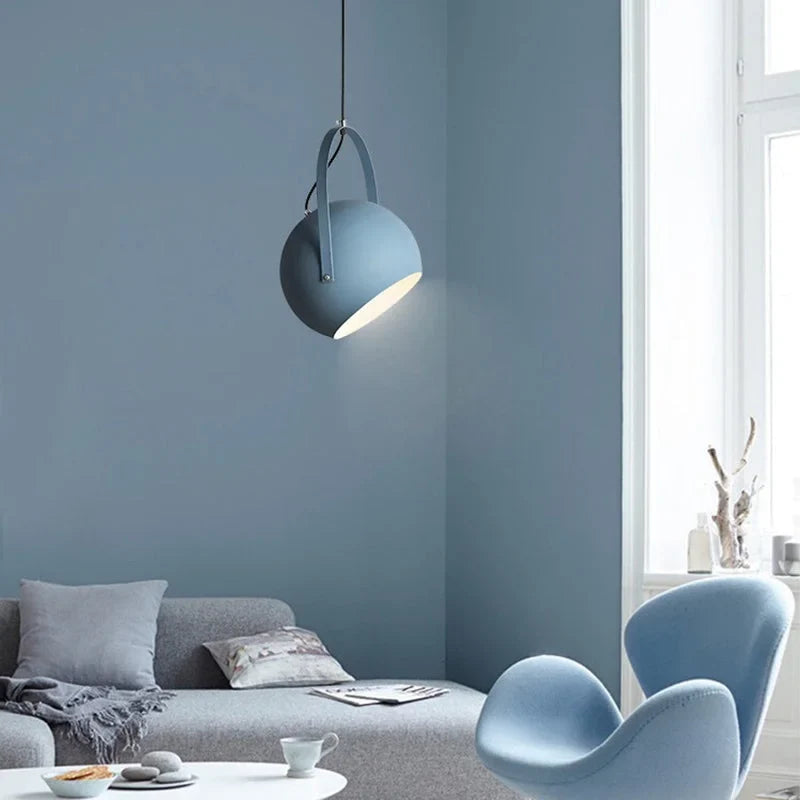 Rotatable Metal Ceiling Fixture in Haze Blue – Adjustable Cord Hanging Lamp for Dining Rooms, Kitchens, Bedrooms & Living Spaces