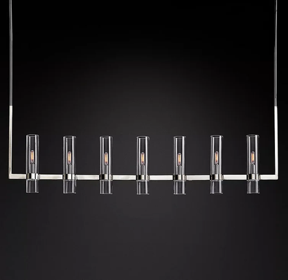 Linear Chandelier with Hand-Blown Glass Shades 59 in – 7-Light Contemporary Metal Fixture for Dining Room & Kitchen