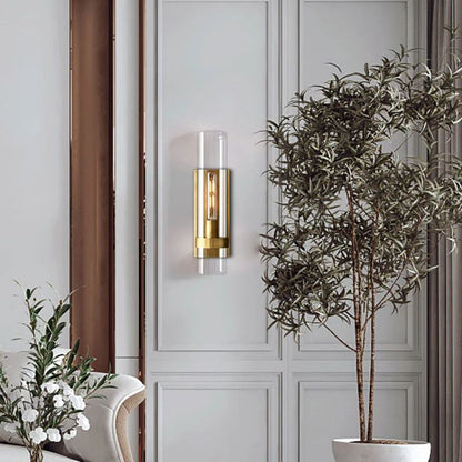 Handblown Glass Wall Sconce with Solid Brass Frame – Elegant Single-Light Fixture for Living Room, Bedroom, Hallway & Entryway Lighting