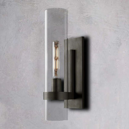 Handblown Glass Wall Sconce with Solid Brass Frame – Elegant Single-Light Fixture for Living Room, Bedroom, Hallway & Entryway Lighting
