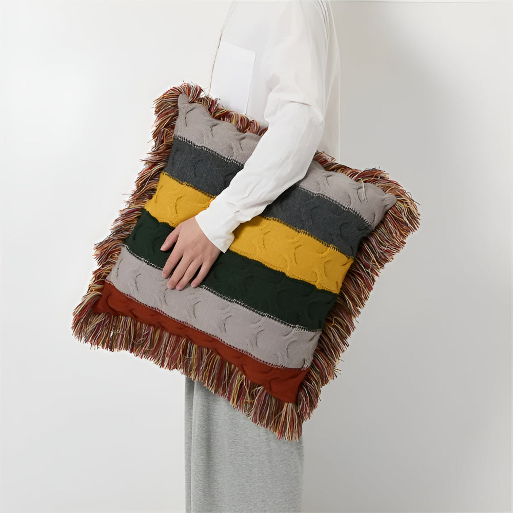 Ravello Knit Cushion - Cotton Wool Blend, Autumn Tones