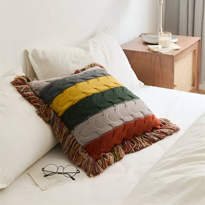 Ravello Knit Cushion - Cotton Wool Blend, Autumn Tones