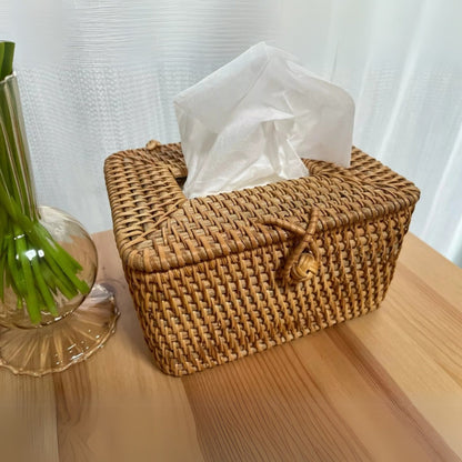 Raven Rattan Tissue Box Cover - Handwoven Natural Elegance