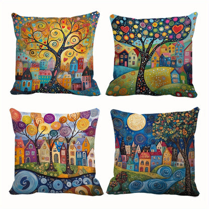 Ravenna Retro Pillowcases - Soft Plush, Vibrant Single-Sided Print Set of 4