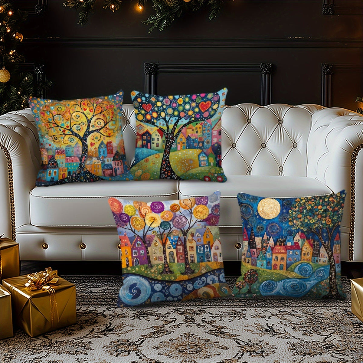 Ravenna Retro Pillowcases - Soft Plush, Vibrant Single-Sided Print Set of 4