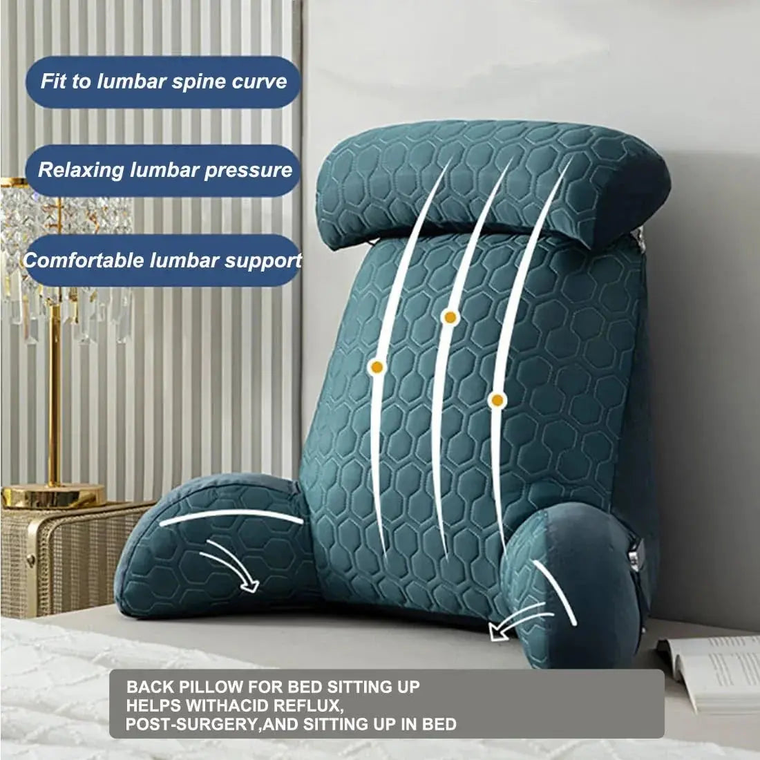 Ortekor Cozy Lounge | Reading Pillow for Bed with Side Pockets & Washable Cover | Comfortable Backrest Pillow for Relaxation