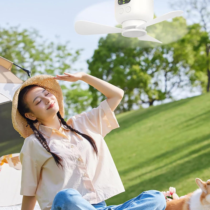 Ceiling Fan with Light and Remote, Rechargeable Battery Operated Ceiling Fan, Portable Ceiling Fan with LED for Camping