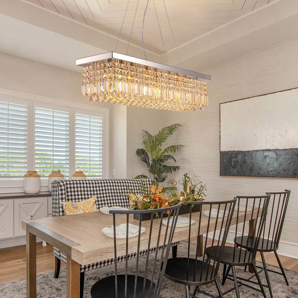 Linear K9 Glass Drop Ceiling Light Fixture for Dining Room & Kitchen – Chrome Finish