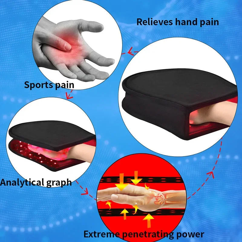 Gant de luminothérapie rouge pour le soulagement des douleurs à la main avec conception enveloppante à 360° | Traitement confortable pour l'arthrite et la raideur