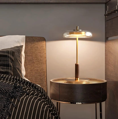 Amber Glass Bedside Lamp with Brass Base 8.6 in Diameter Warm Glow 7W LED Lighting Nightstand Accent for Bedroom Office Contemporary Decorat