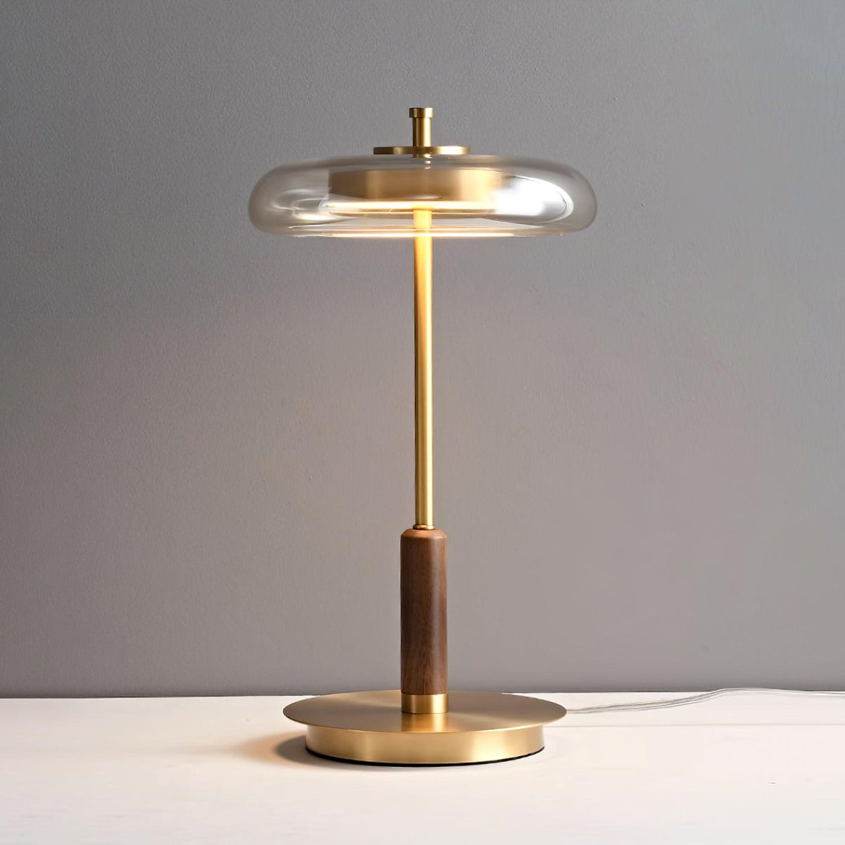 Amber Glass Bedside Lamp with Brass Base 8.6 in Diameter Warm Glow 7W LED Lighting Nightstand Accent for Bedroom Office Contemporary Decorat