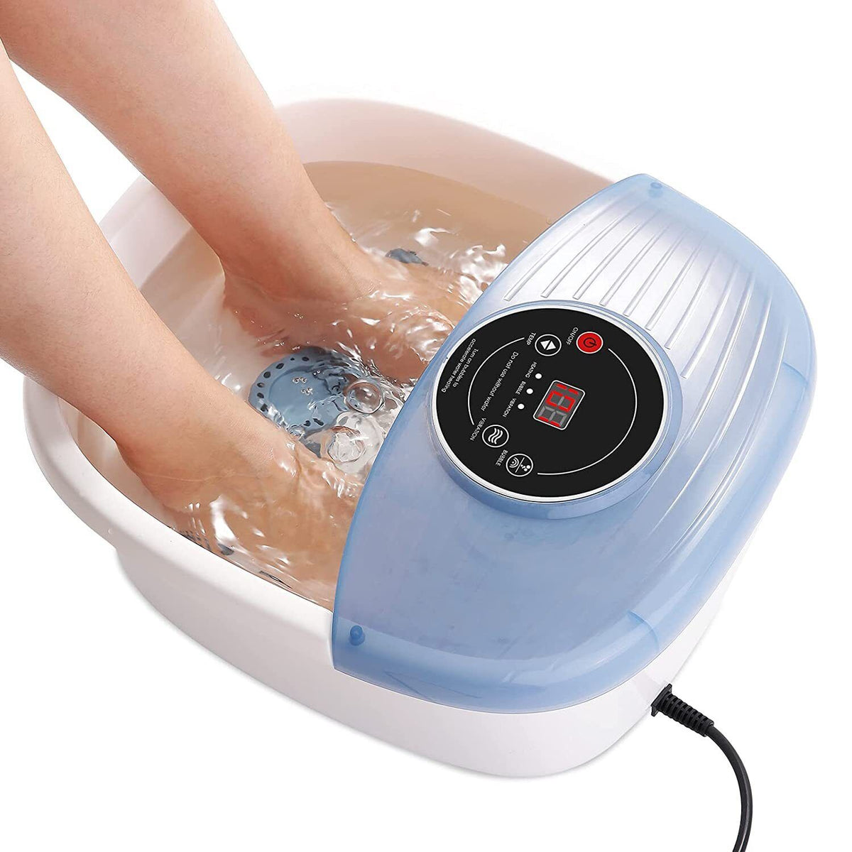 Relaxing Foot Spa Bath Massager with Heat, Vibrating Foot Massager with Bubbles and Rollers, Portable Foot Spa for Home