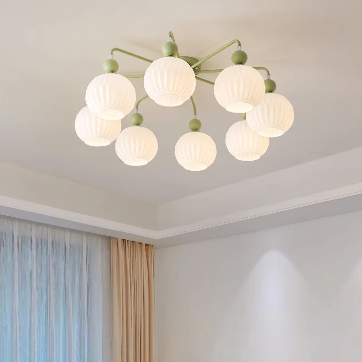 Multi-Head Glass Pendant Light Green Pumpkin Shade for Dining Room Living Space Kitchen Island Overhead Fixture Dimmable E26 Modern Chandeli