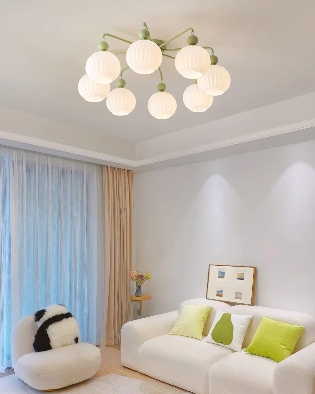 Multi-Head Glass Pendant Light Green Pumpkin Shade for Dining Room Living Space Kitchen Island Overhead Fixture Dimmable E26 Modern Chandeli