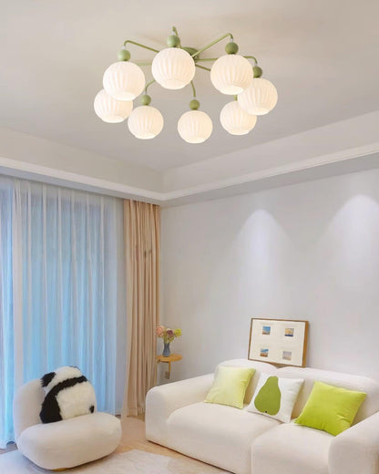 Multi-Head Glass Pendant Light Green Pumpkin Shade for Dining Room Living Space Kitchen Island Overhead Fixture Dimmable E26 Modern Chandeli