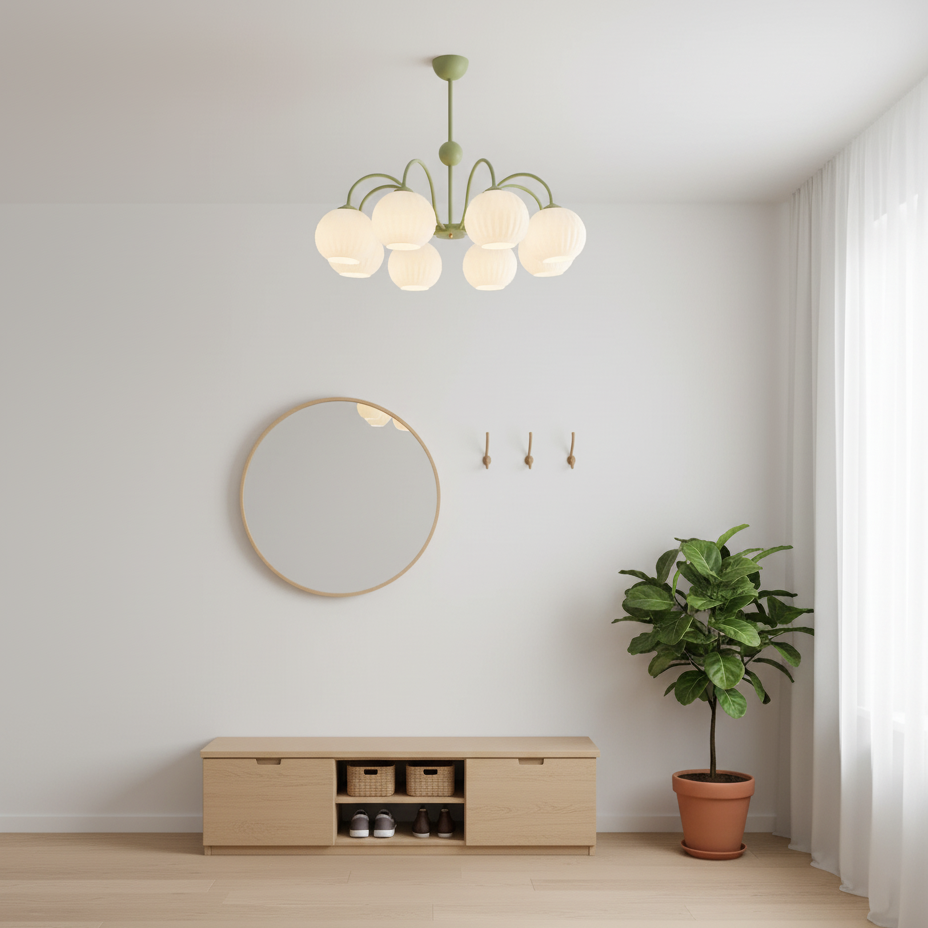Ribbed Glass Dome Pendant Fixture 26-33 inches Multi-Head Overhead Lighting for Kitchen Dining & Living Areas Adjustable Drop