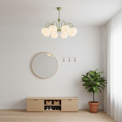 Ribbed Glass Dome Pendant Fixture 26-33 inches Multi-Head Overhead Lighting for Kitchen Dining & Living Areas Adjustable Drop