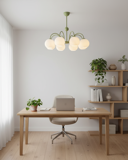 Ribbed Glass Dome Pendant Fixture 26-33 inches Multi-Head Overhead Lighting for Kitchen Dining & Living Areas Adjustable Drop