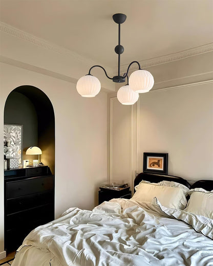 Ribbed Glass Dome Pendant Fixture 26-33 inches Multi-Head Overhead Lighting for Kitchen Dining & Living Areas Adjustable Drop