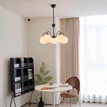 Ribbed Glass Dome Pendant Fixture 26-33 inches Multi-Head Overhead Lighting for Kitchen Dining & Living Areas Adjustable Drop