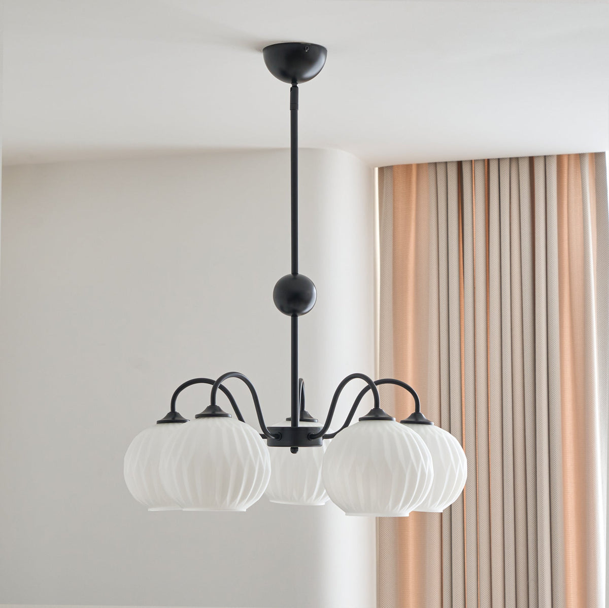 Ribbed Glass Dome Pendant Fixture 26-33 inches Multi-Head Overhead Lighting for Kitchen Dining & Living Areas Adjustable Drop