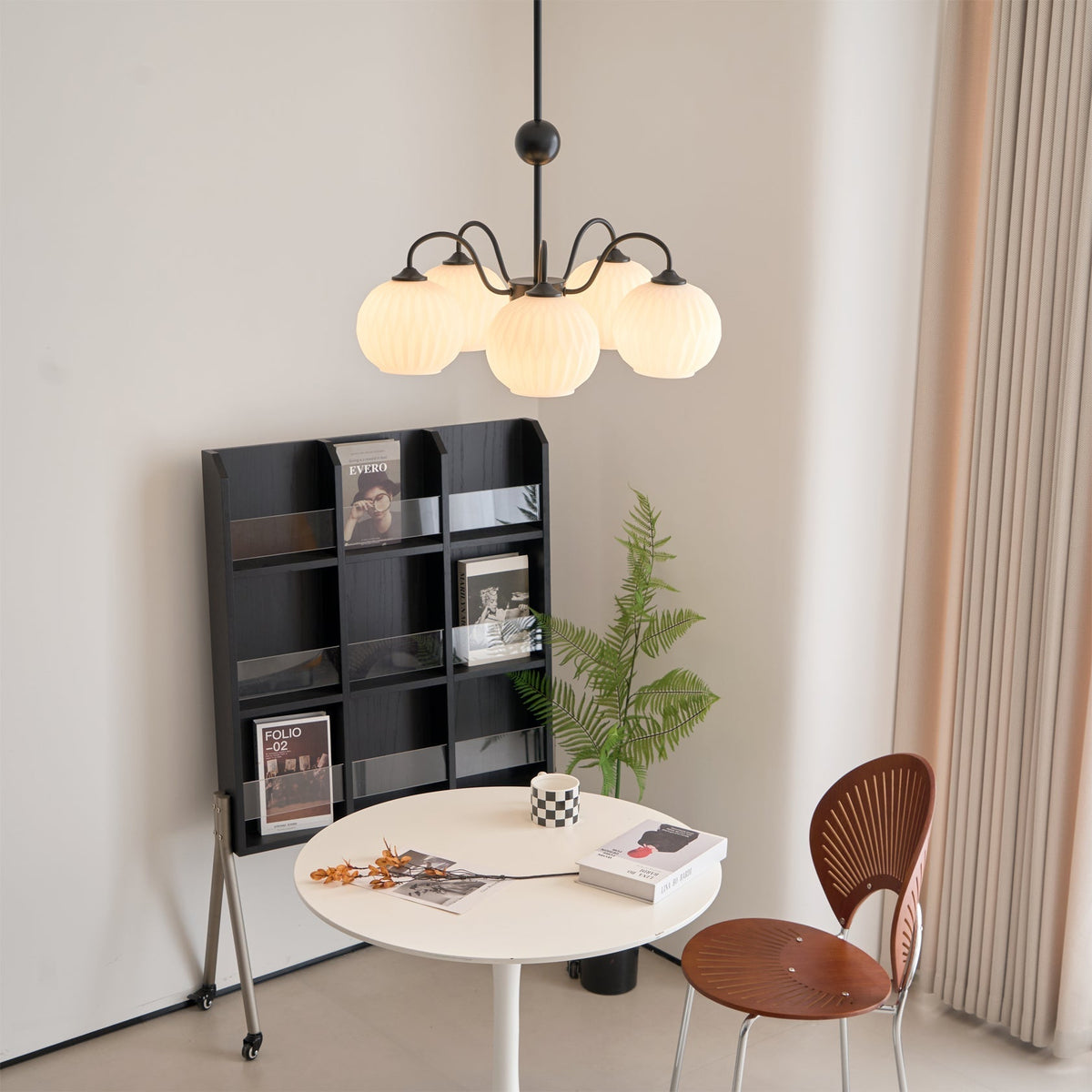 Ribbed Glass Dome Pendant Fixture 26-33 inches Multi-Head Overhead Lighting for Kitchen Dining & Living Areas Adjustable Drop