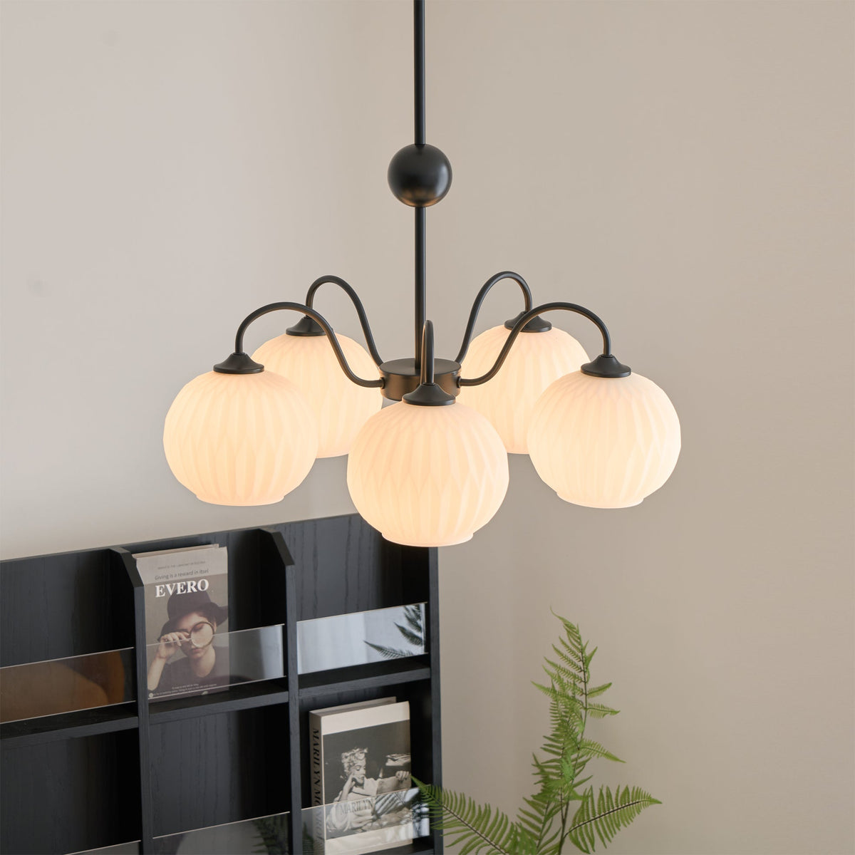 Ribbed Glass Dome Pendant Fixture 26-33 inches Multi-Head Overhead Lighting for Kitchen Dining & Living Areas Adjustable Drop